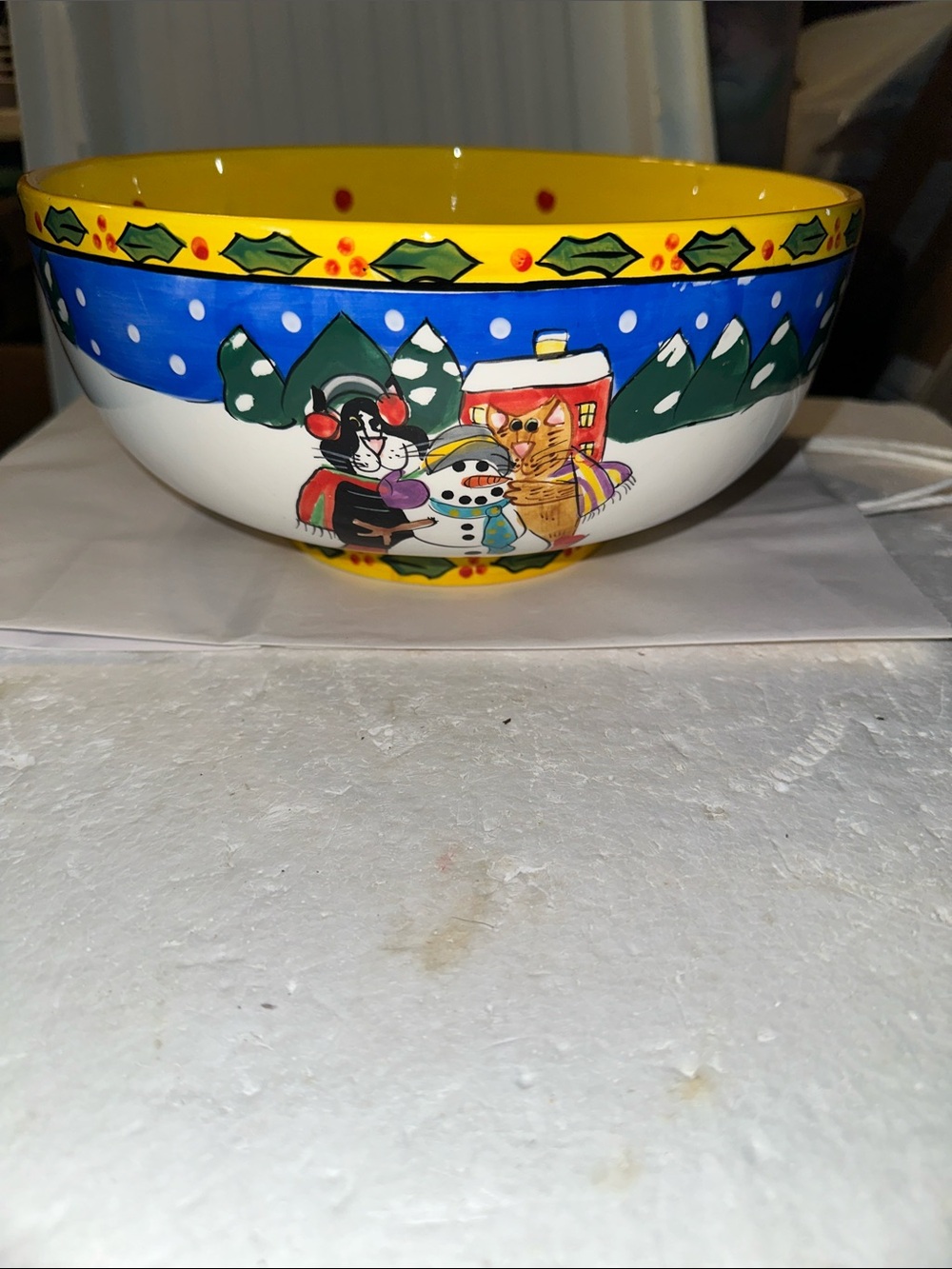 Vintage Catzilia 10” Christmas bowl by Candace Reiter (2002)